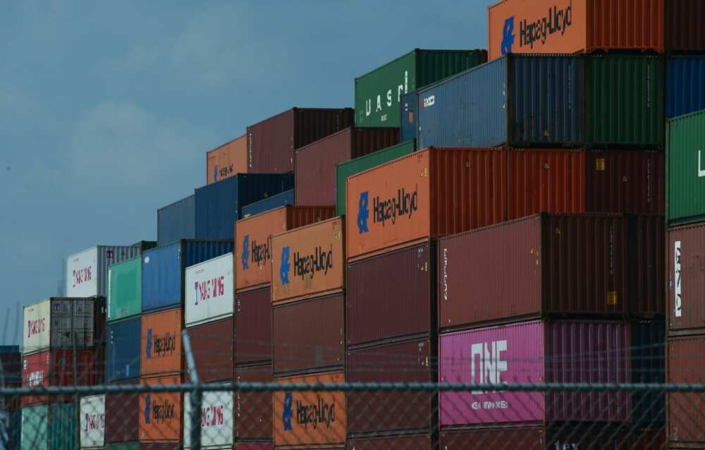 Shipping containers are seen at Port Newark container terminal in Newark, New Jersey on July 21, 2022