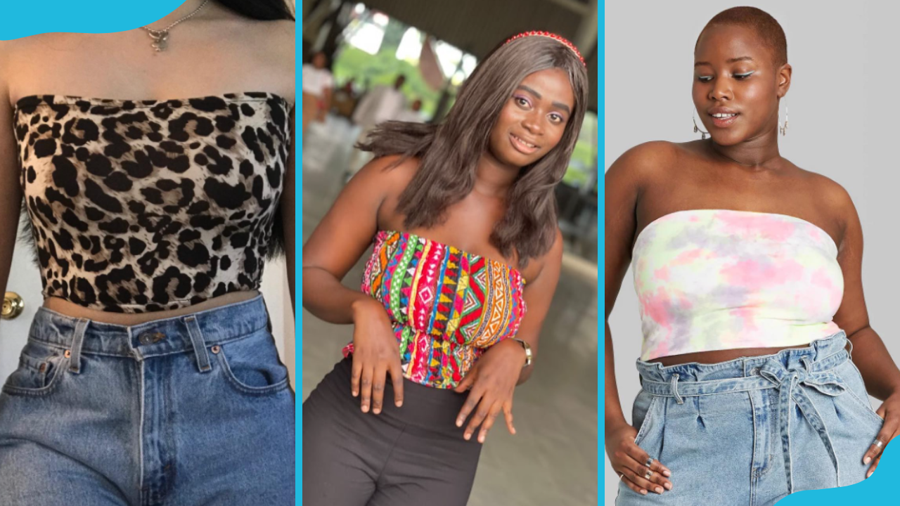 Women in animal print (L), African print (M), and tie-and-dye (R) tube tops