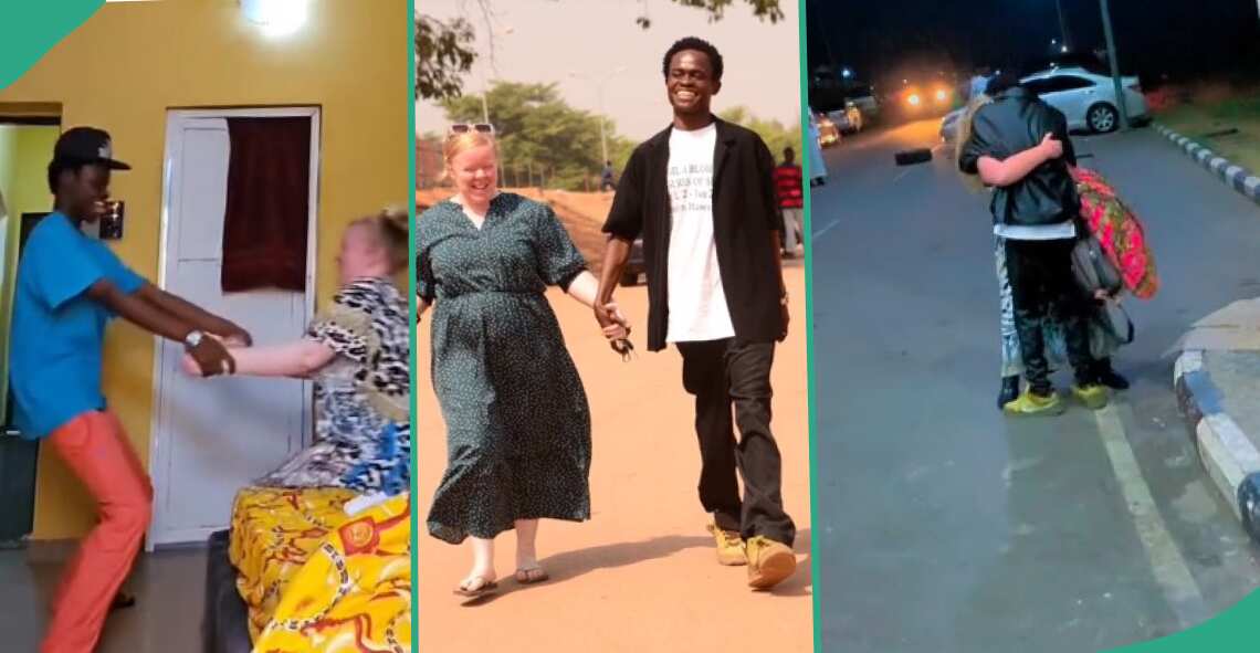 Video shows moment Nigerian man met white lady he has been dating online for 3 years, confuses many