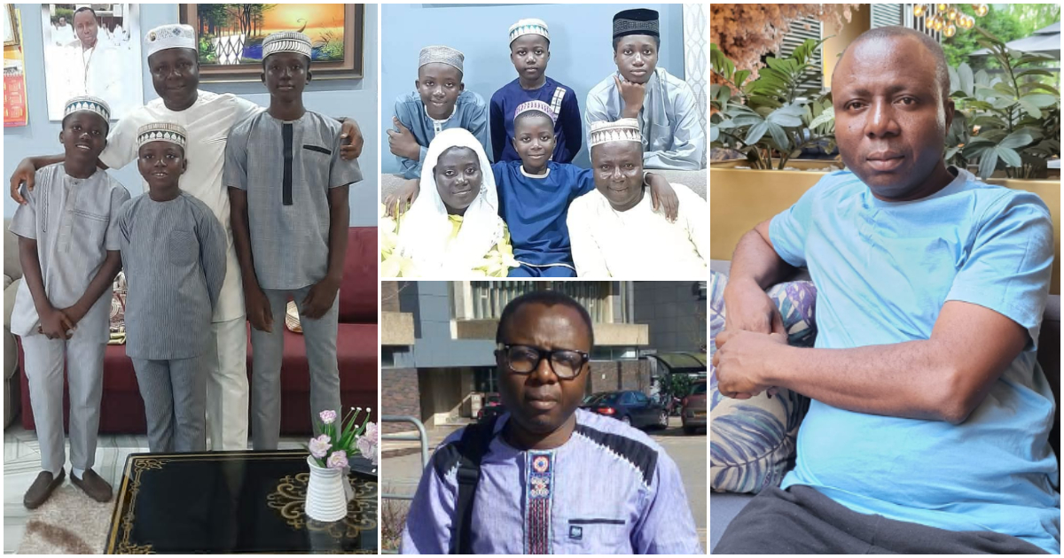 Ibrahim Kwarteng drops photo with late wife and their 4 sons; peeps in massive tears