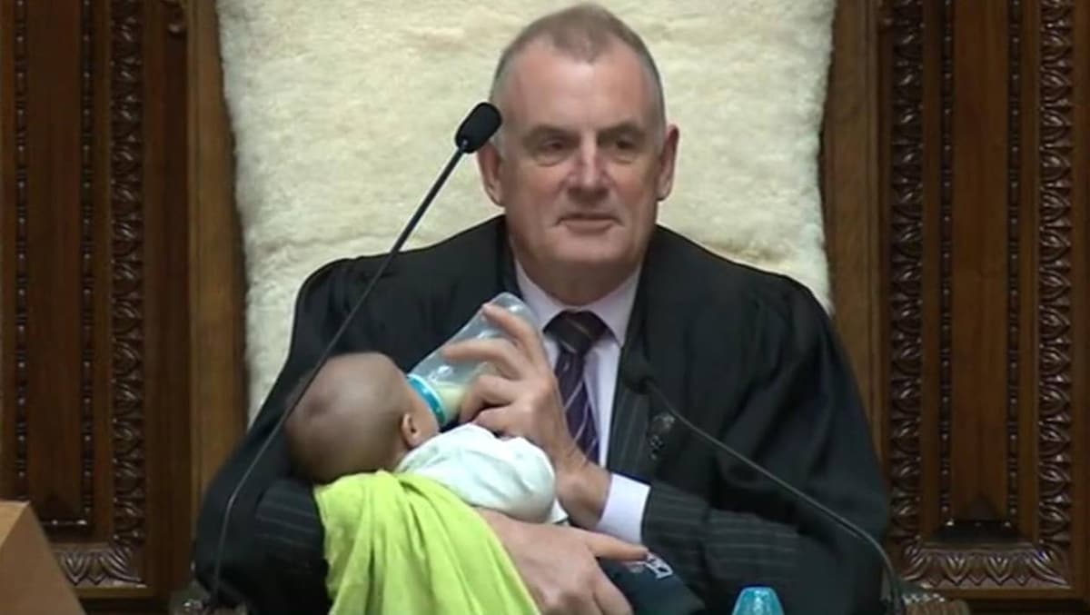 Speaker feeds MP's baby in Parliament after the father returns from paternity leave