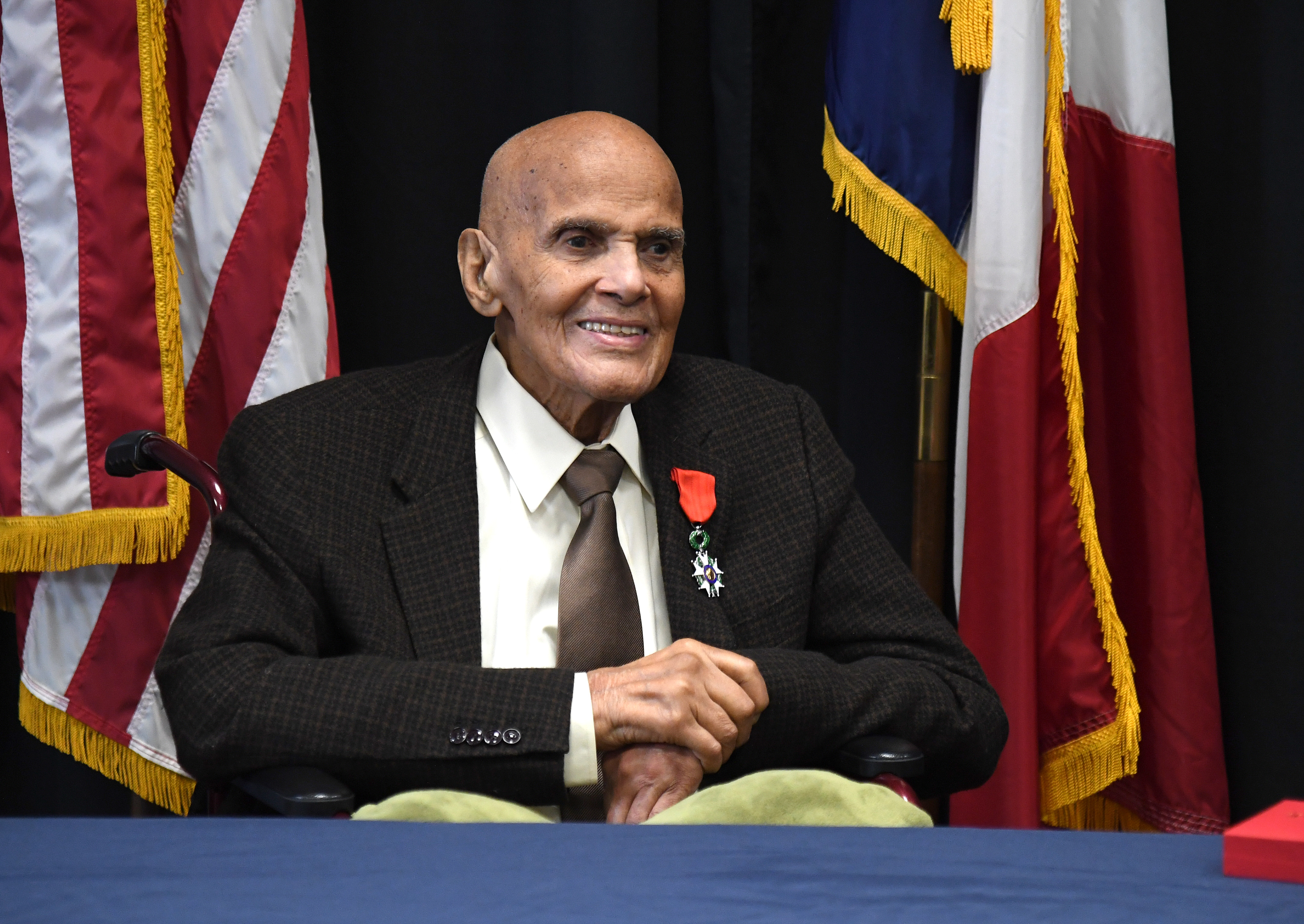 Harry Belafonte receives the National Order of the Legion of Honour, the highest award bestowed by the French government