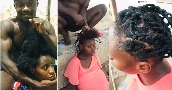 Man makes pregnant wife's hair