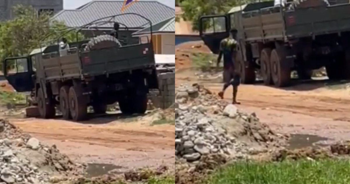 Video of alleged military vehicle being used to offload blocks at private residence in Accra heaps reactions