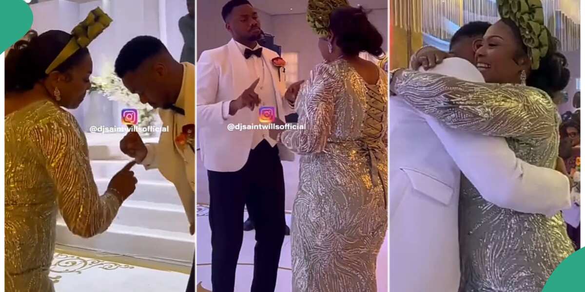 Jealous bride crashes moment of dance between groom and mother: “If na me I go call my father too”