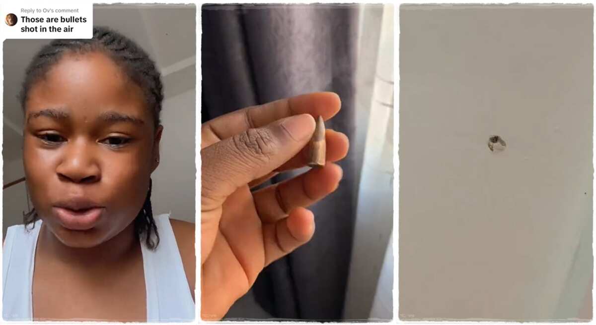 Lady shows bullet she picked in her room.