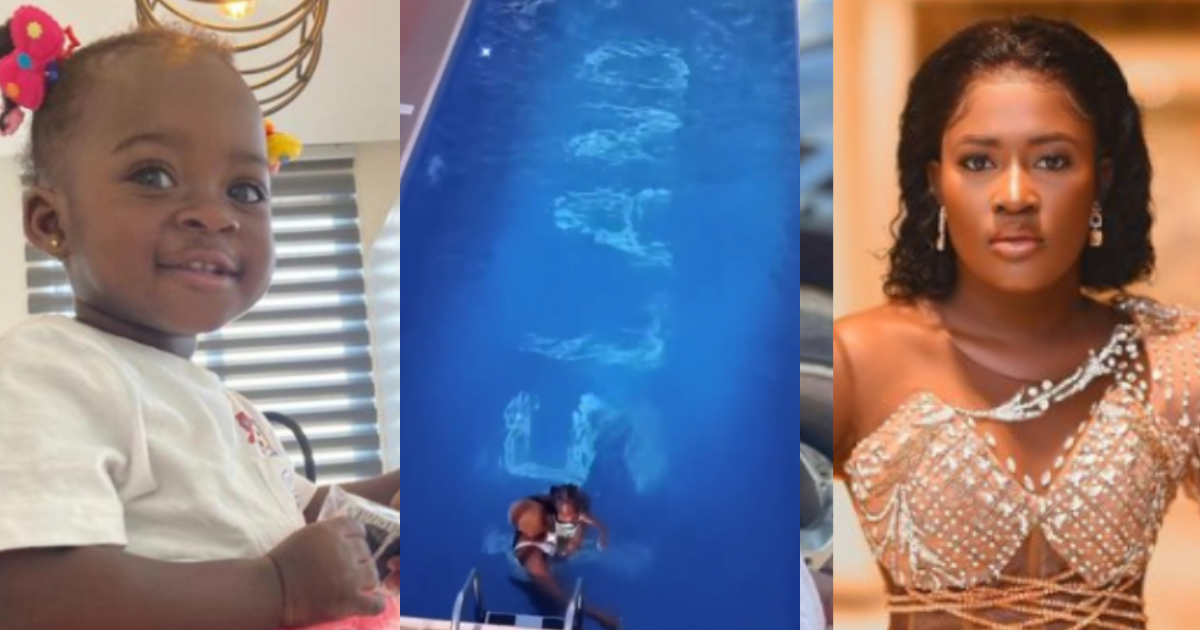 Fella Makafui and Medikal’s Daughter Island Frimpong Starts Swimming Lessons in Video