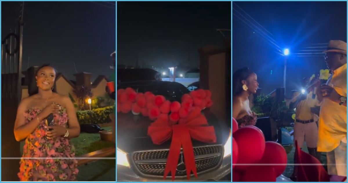 Photo of a Ghanaian lady, her dad and a new Benz