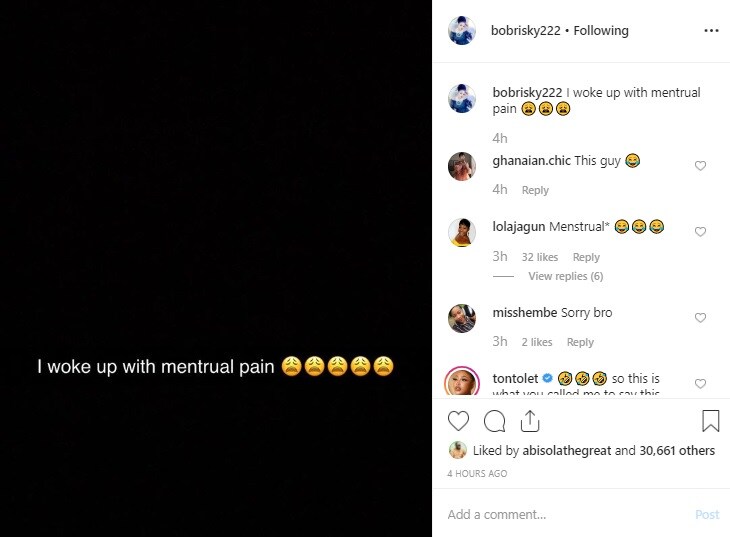 I woke up with menstrual pain - Bobrisky cries out online