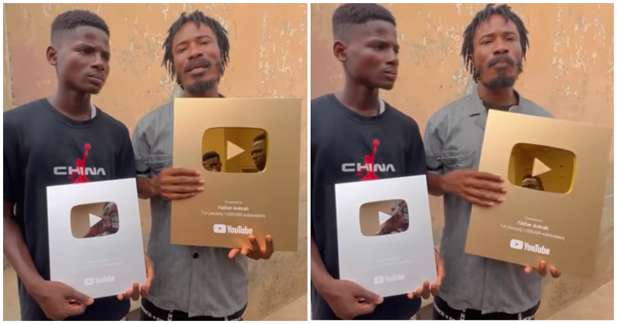 Father Ankrah: Famous Ghanaian skit maker receives gold plaque after getting 1 million subscribers on YouTube