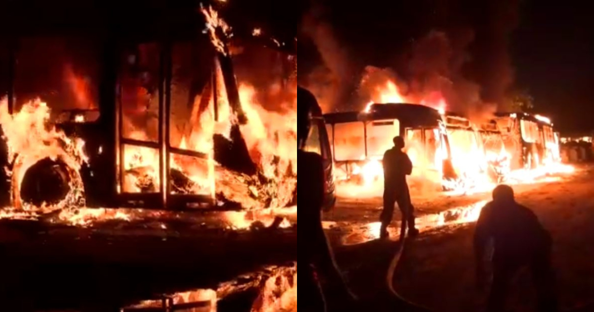 Fire outbreak: 4 Ayalolo buses burnt down to ashes at STC workshop in Kumasi