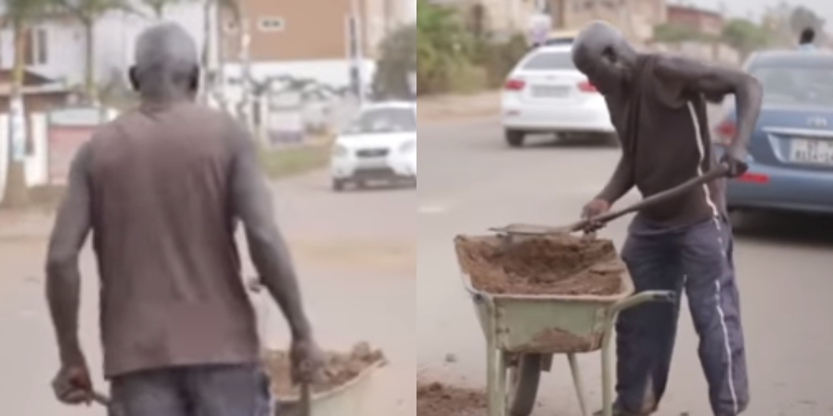 Abraham Ackom: Meet the 63-year-old man who fills potholes selling coconut to survive (Video)