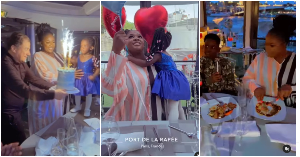 Rich mama: Tracey Boakye holds plush 2nd birthday for her daughter on a yacht in Paris, lovely videos drop