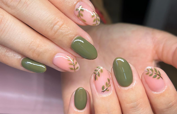 Olive green nail design