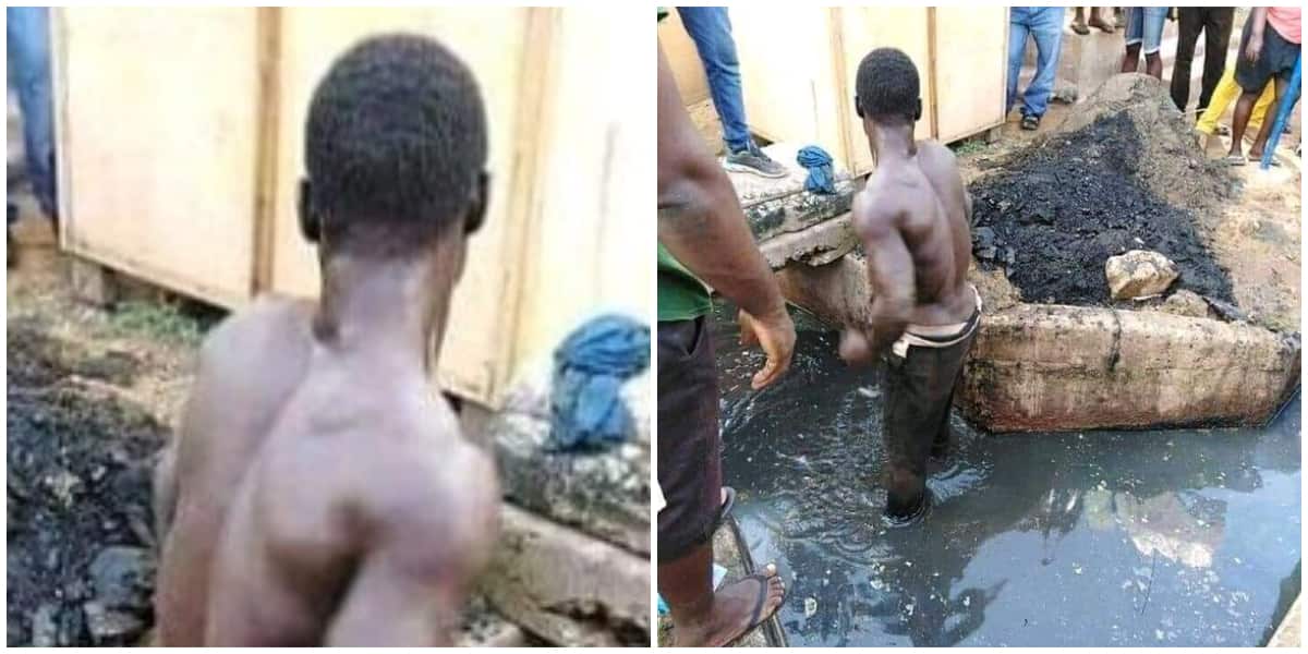 Nigerian Community Give Thief Food and Drink after Apprehending Him, Make Him Clean Their Drainage, Many React