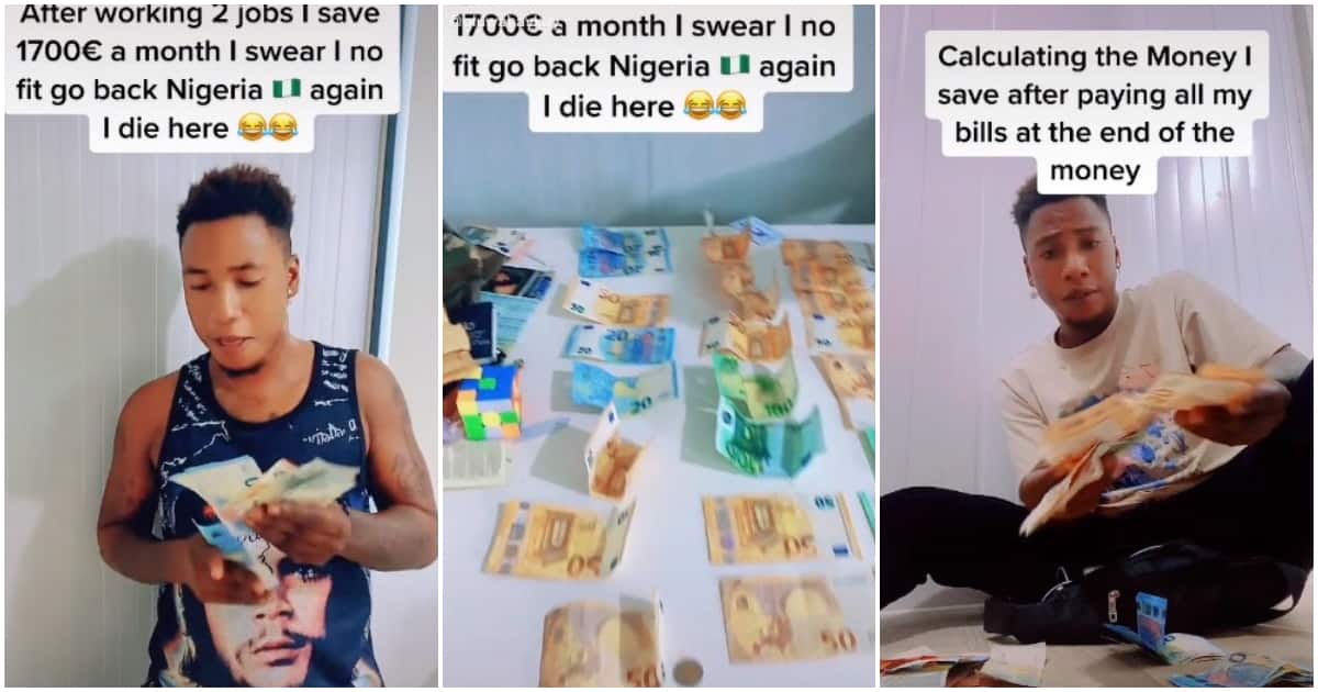 "I die here": Man flaunts in video Ghc15k cash he saved in one month abroad, says he'll never return