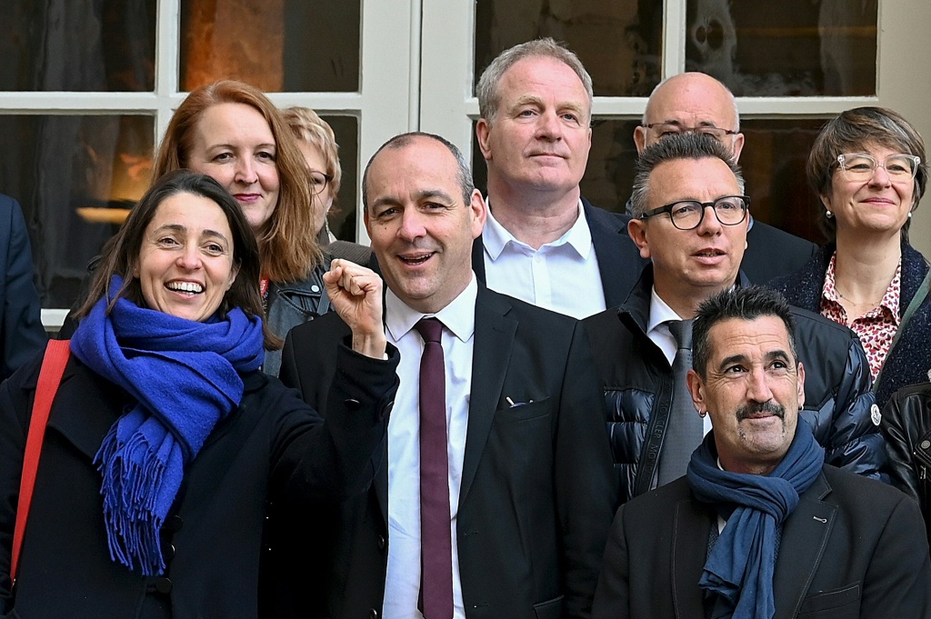 'The government will not be able to govern the country until this reform is repealed,' CGT union leader Sophie Binet (far left) said