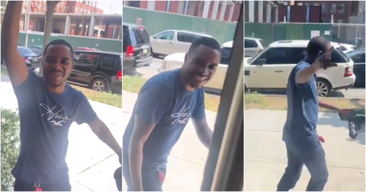 Ghanaian man in USA releases video of Twene Jonas working as a delivery guy: “He just delivered my food”