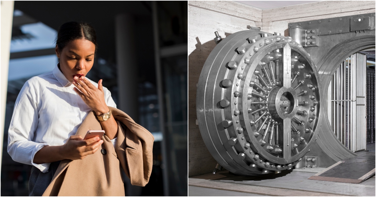 Photo of Surprised lady and bank vault