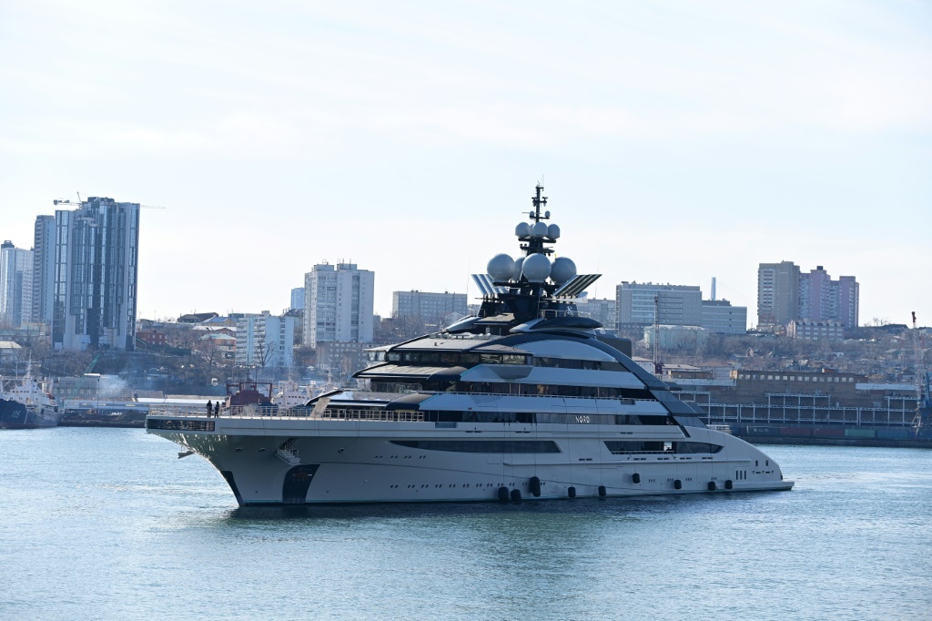 The luxury yacht Nord, reportedly owned by Russian oligarch Alexei Mordashov, arrives in Vladivostok on March 31, 2022