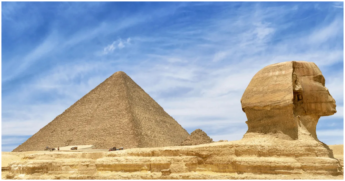 The Great pyramid of Giza (left) and The Great Sphinx of Giza (right)