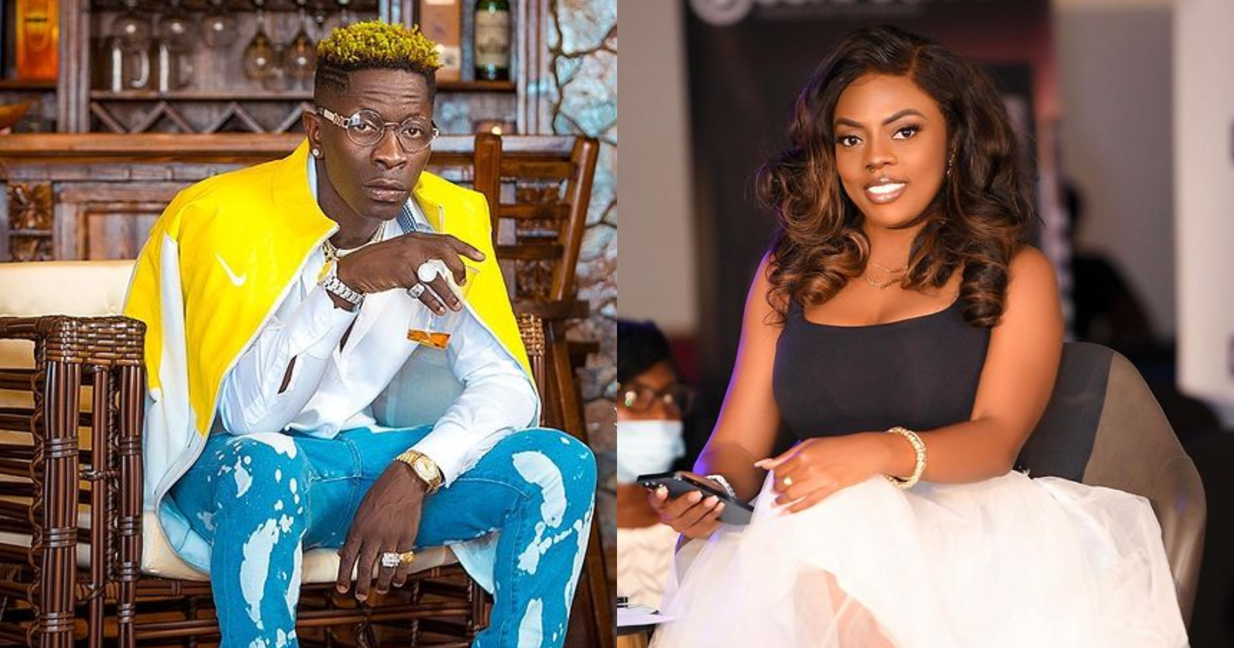 Nana Aba Anamoah shouts as Shatta Wale asks her question about lovemaking