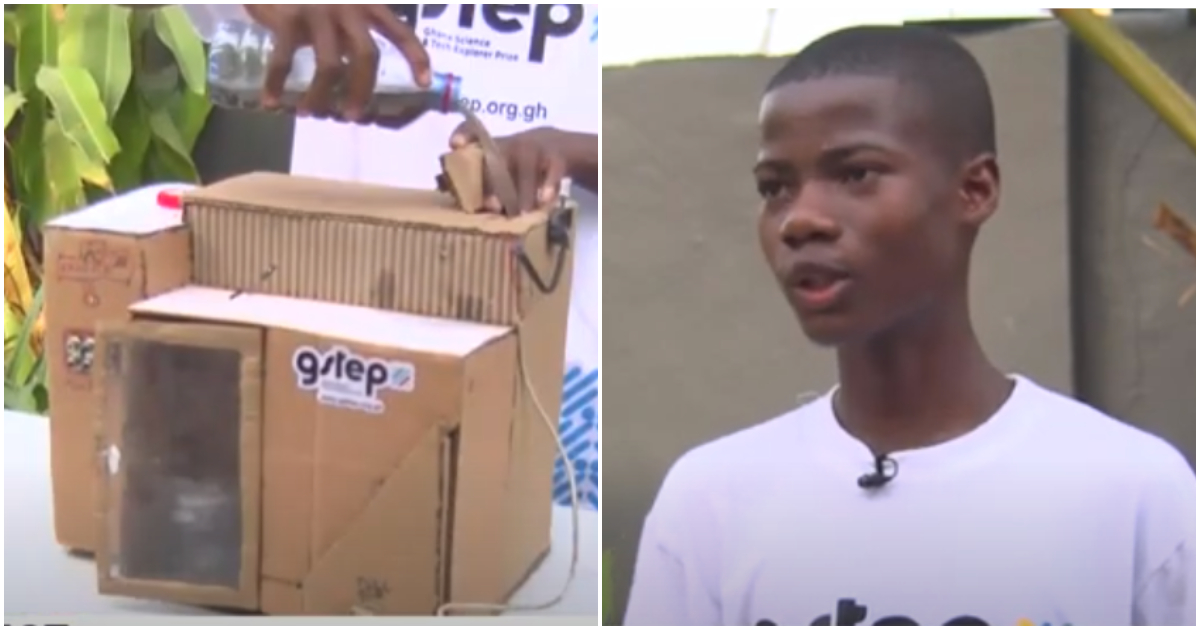 Ghanaian teenager builds prototype water purification system for home use.