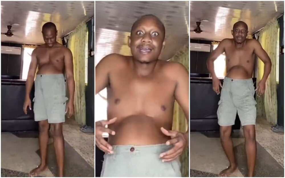He is Pregnant: Shirtless Man in Grey Shorts Uses Big Belly to Do Sweet  Funny Dance, Stunning Video Goes Viral 