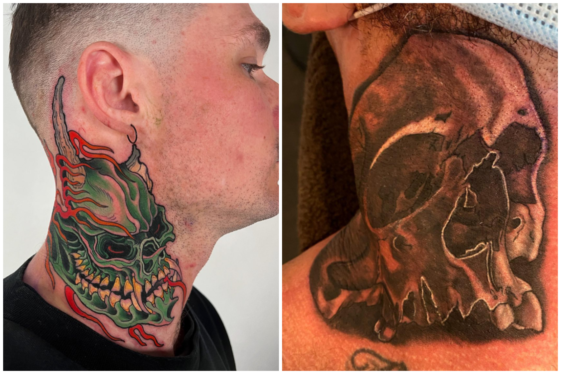 Black and Grey Skull Neck Tattoo | Tattoos, Neck tattoo, Skull tattoo