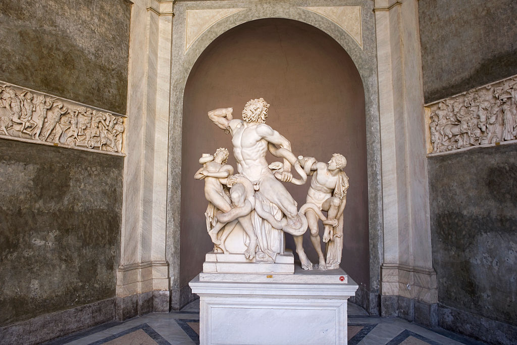 The Laocoön and His Sons statue is on display in the Museo Pio-Clementino.