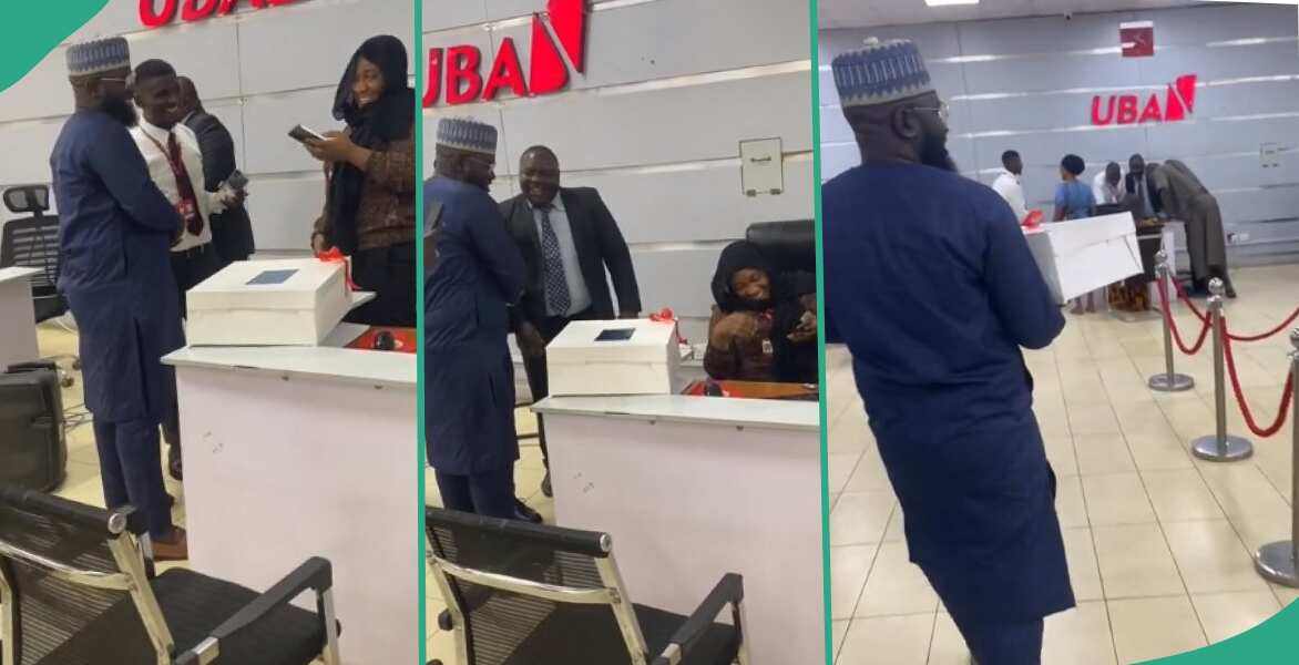 Video shows how man stormed bank to surprise wife on her birthday