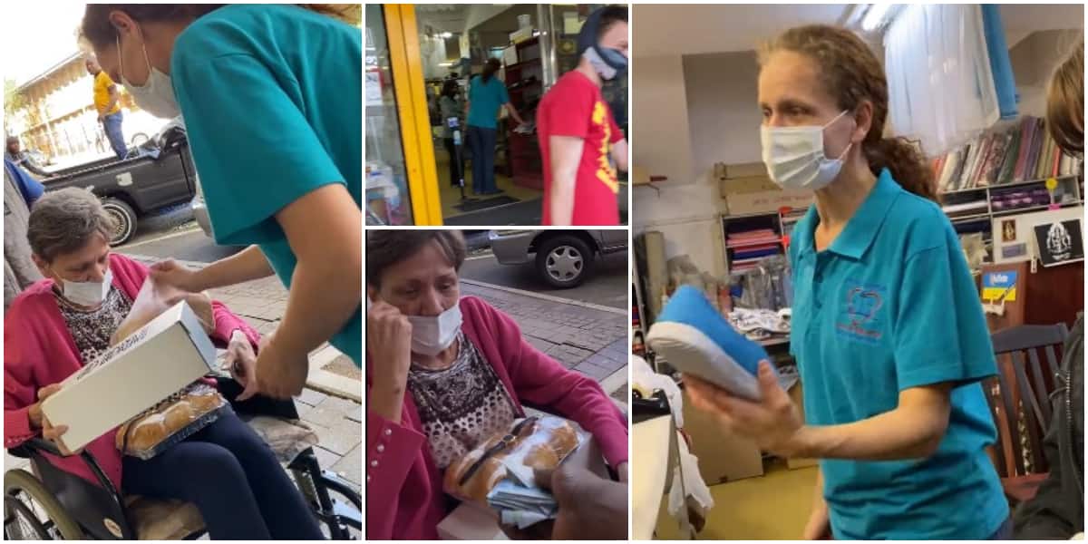 Priceless moment poor lady trembled and cried after man got her new shoes and gave her cash melt hearts as video goes viral
