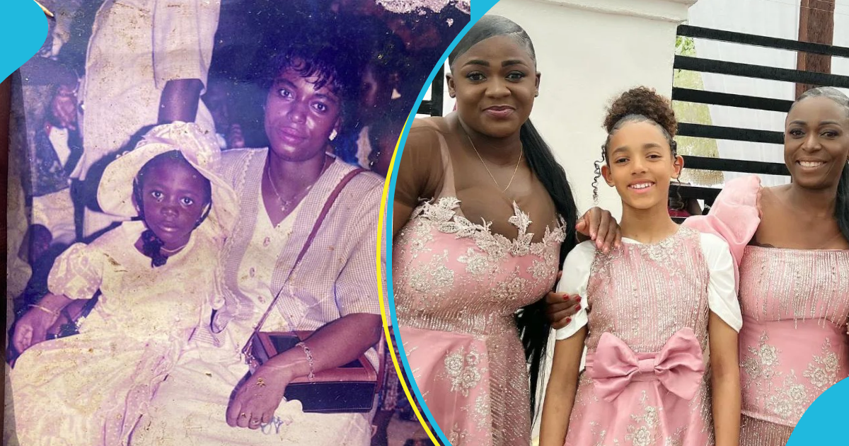 Tracey Boakye shared a childhood photo of her and her mother at an event, fans react: "You took her eyes"