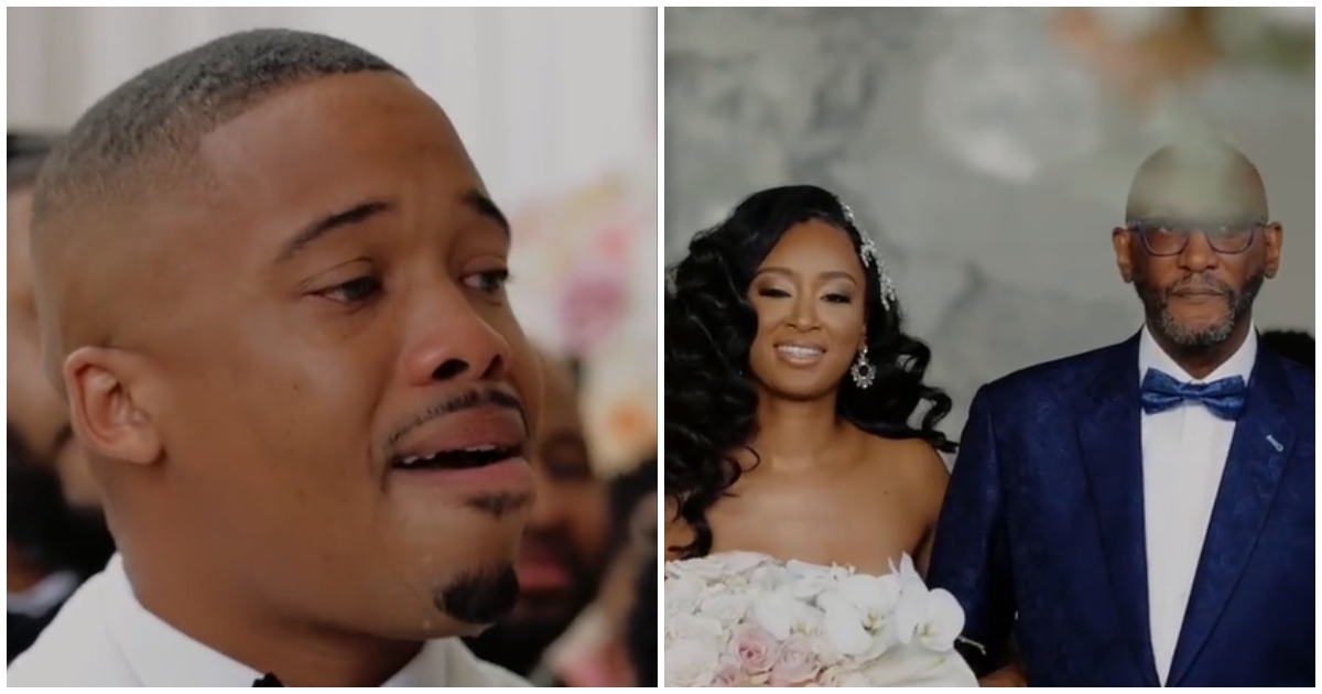 Groom shed tears on the altar as pretty bride approaches