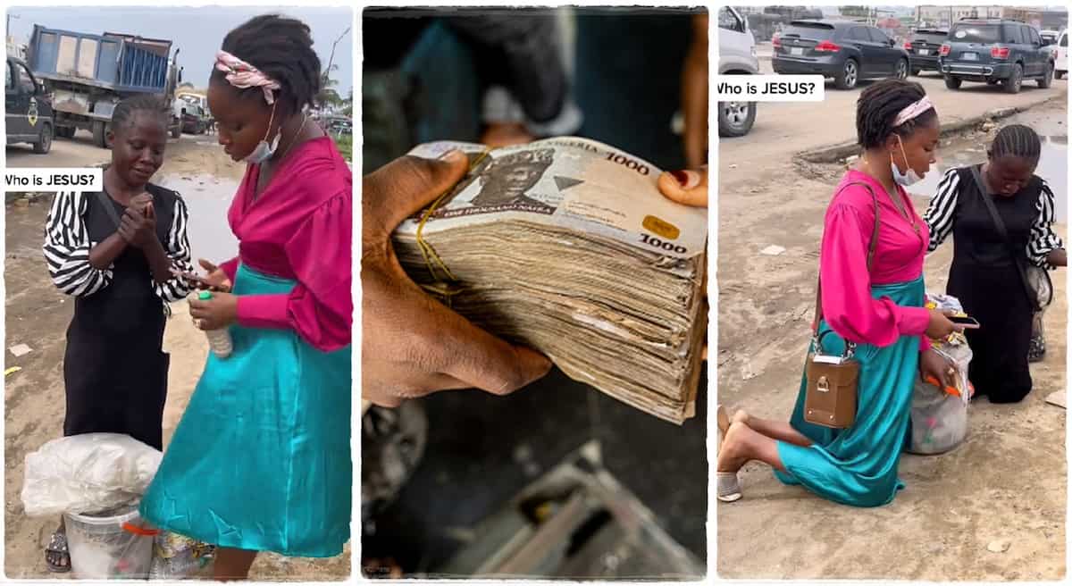 Photos of a tiger nut hawker and a customer who gave her N50,000.