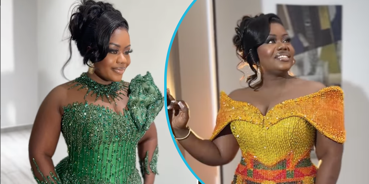 Ghanaian bride with curvy shape stuns in a corseted pencil kente gown for plush wedding
