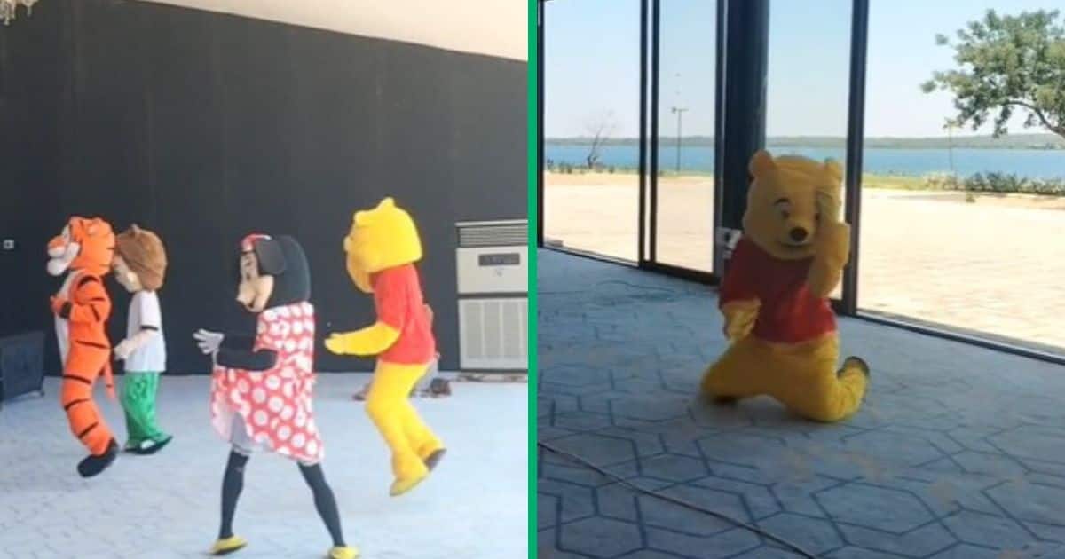 Amapiano dances by Disney's Minnie Mouse, Winnie the Pooh, and 2 more cartoon characters amuses peeps