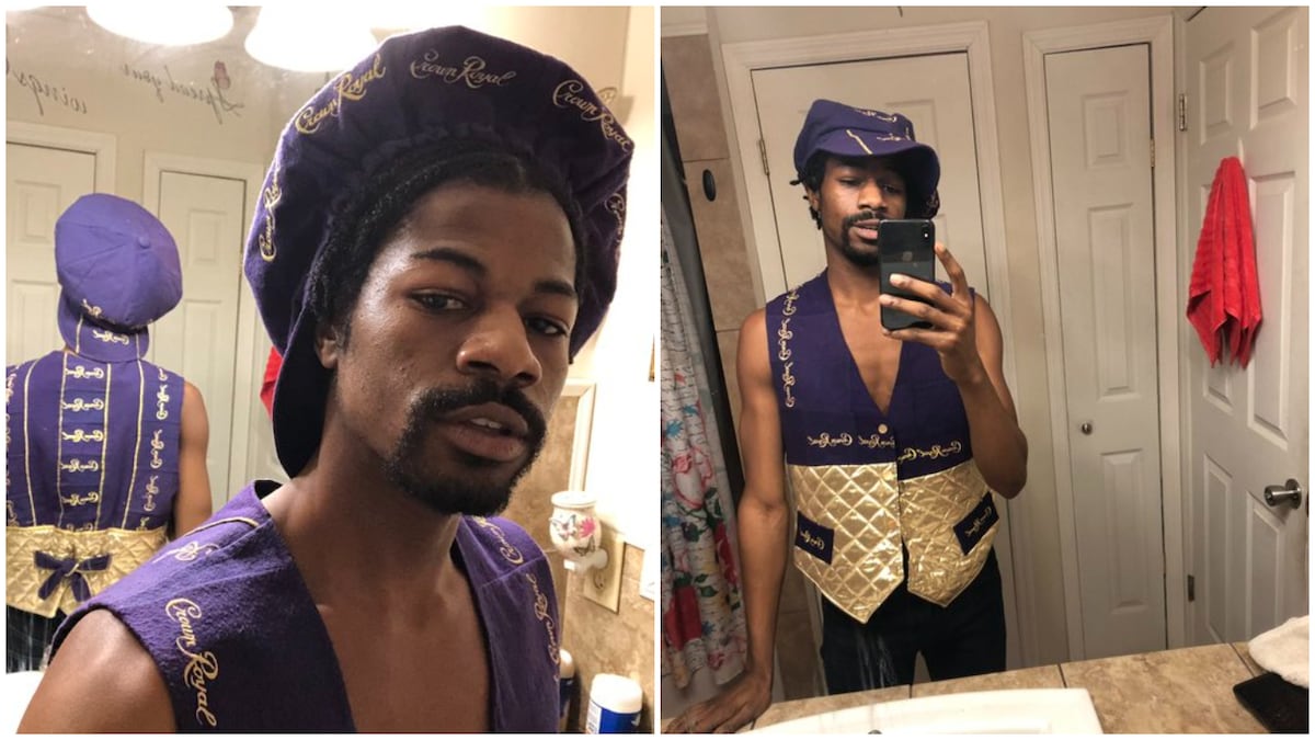 Reactions as man showcases outfit his auntie made for him from shopping bags