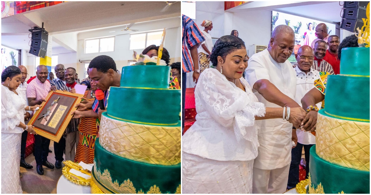 John Mahama shares surprise birthday cake for Lordina on Facebook.