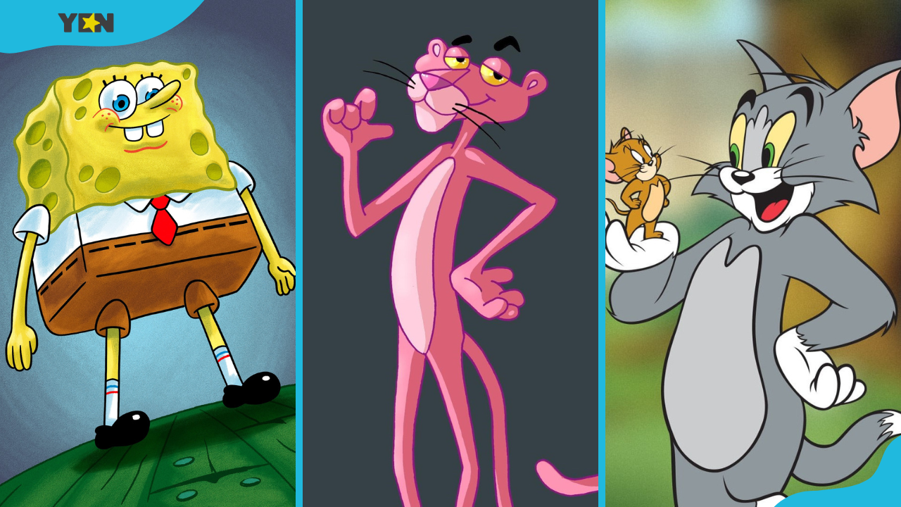 SpongeBob SquarePants (L), Pink Panther (M), and Tom and Jerry (R)