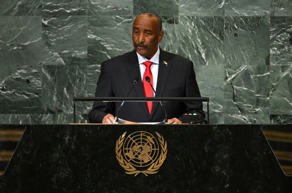 Abdel Fattah al-Burhan, who led a coup in Sudan a year ago, addresses the 77th session of the United Nations General Assembly at the UN headquarters last month