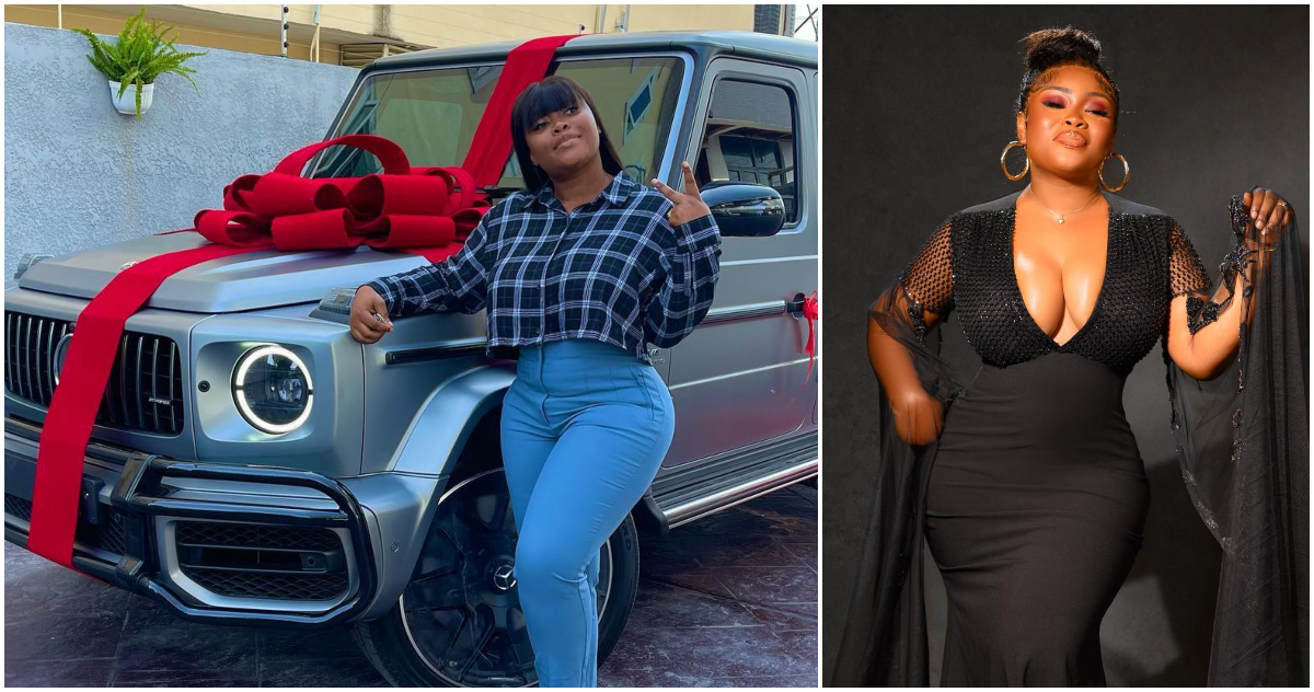 Young lady celebrates buy Mercedes Benz G-Wagon