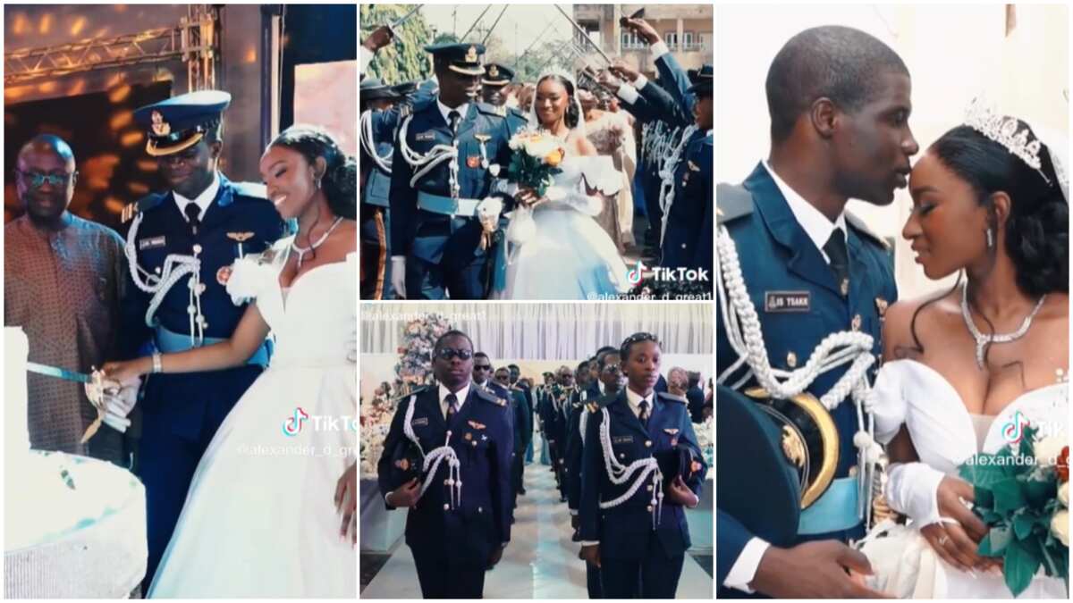 Military wedding event/officers performed parade.