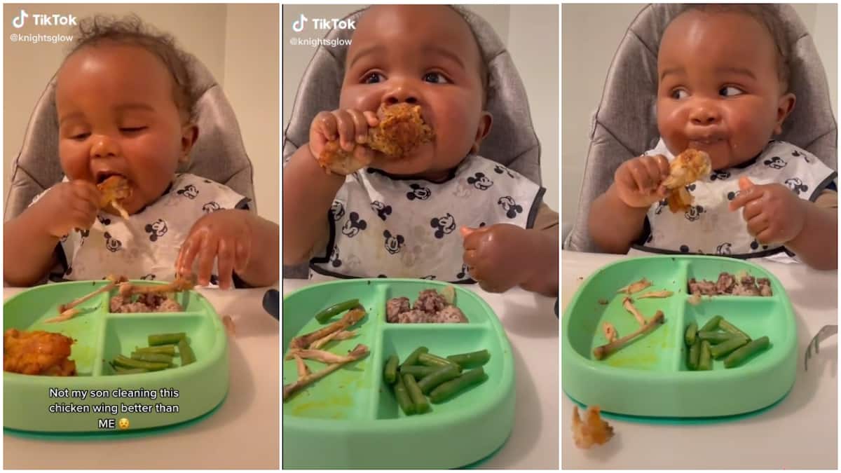 Baby with 2 teeth empties plate of fried chicken like hungry man in video; many react