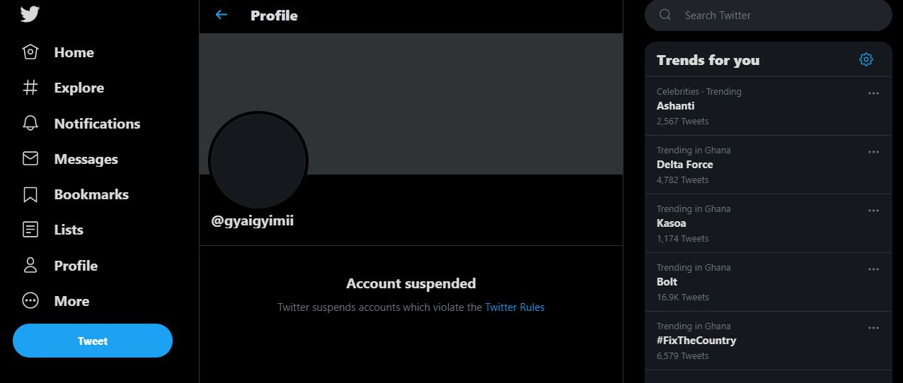 The Twitter account of Kalyjay, originator of #FixTheCountry has been suspended. Photo source: Twitter