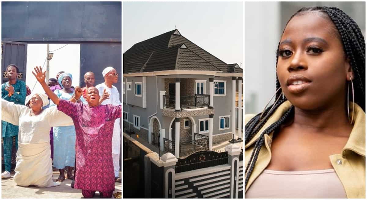 Photos of Nigerian parents celebrating after getting a new house.