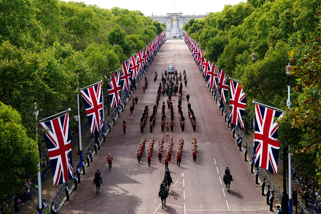 The grand procession through the flag-lined heart of London represented the latest step in 11 days of national mourning