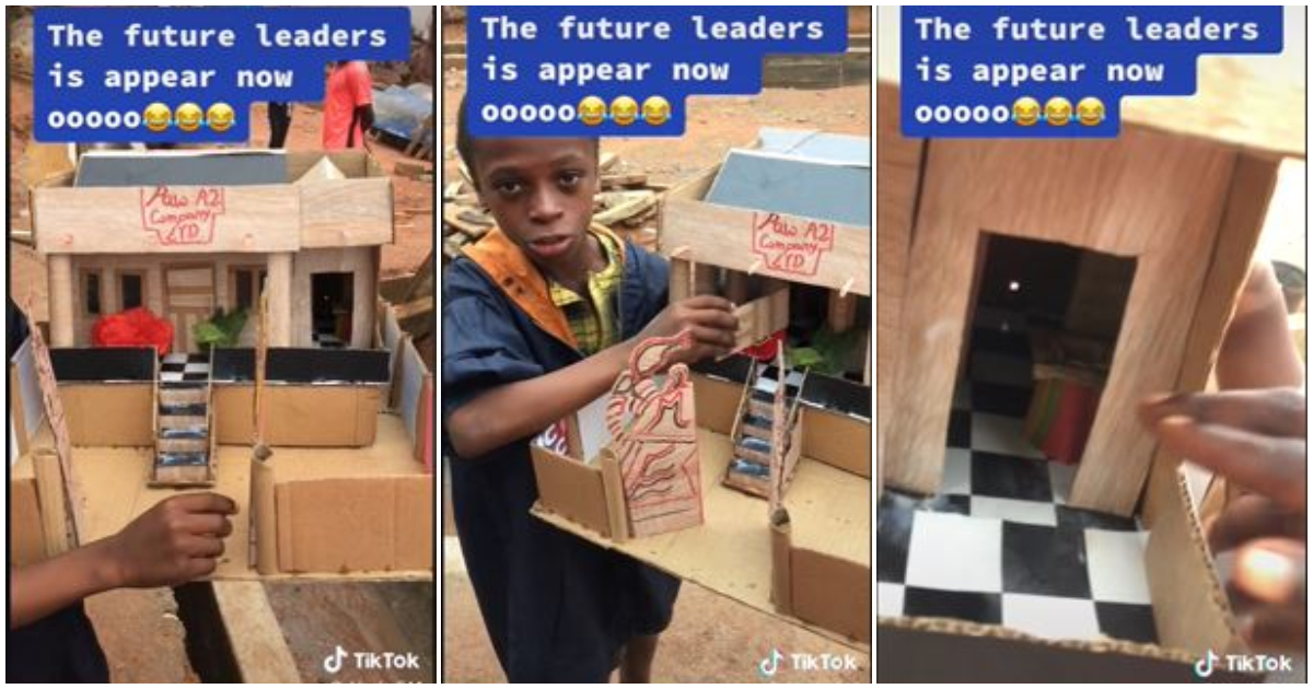 Young Ghanaian boy builds a mansion out of cardboard
