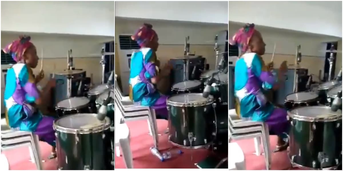 Video shows grandma playing drum set with great skills
