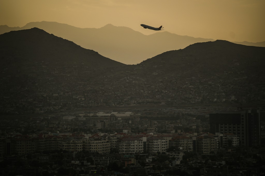 A plane takes off from Kabul airport in Afghanistan last month
